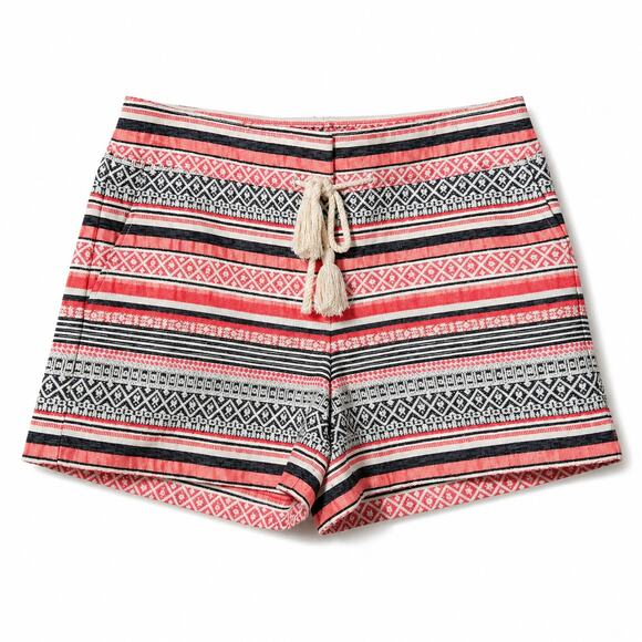 LOFT Pants - LOFT Riviera Jacquard Stripe Shorts Size 6 Tassel Tie Cotton Blend Boho